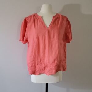 Choco's Orange Pink 100% linen blouse with embroidered details Size 2/12